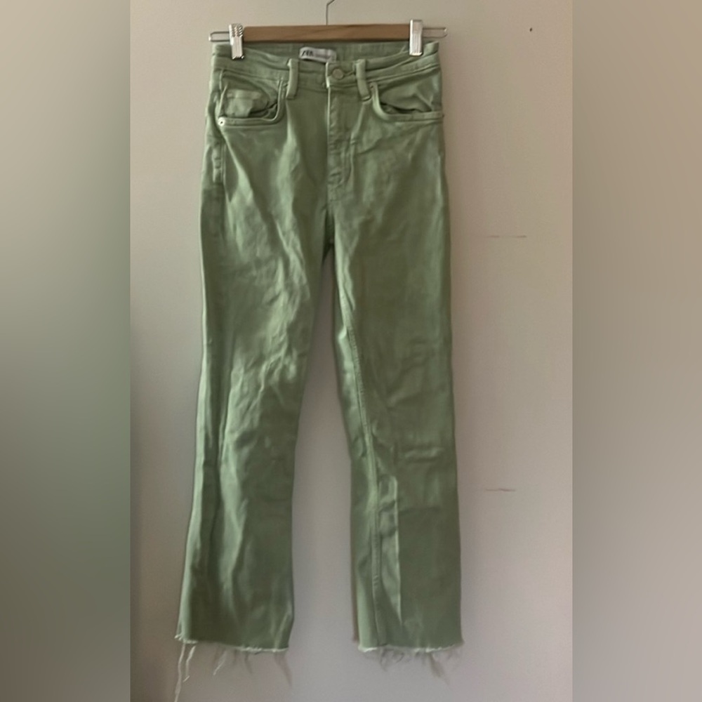 Zara Z1975 Denim Raw Hem Cropped Pant